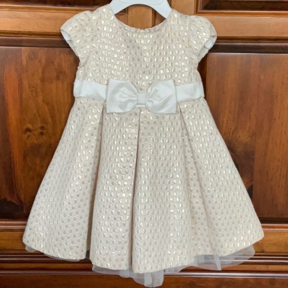 Gymboree Champagne Pleated Special Occasion Dress SZ 6-12 Month Princess Holiday